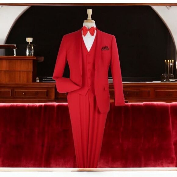 MEN'S ROYAL DIAMOND 3 PIECE SOLID RED 1 BUTTON VESTED SHAWL TUXEDO. TU-4. - Picture 1 of 2